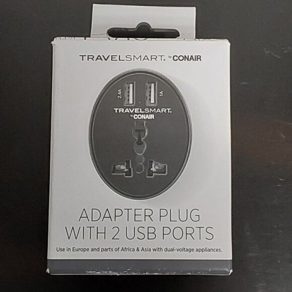Travel Smart by Conair EU Adapter Plug with Outlet and 2 USB Ports - Picture 1 of 10